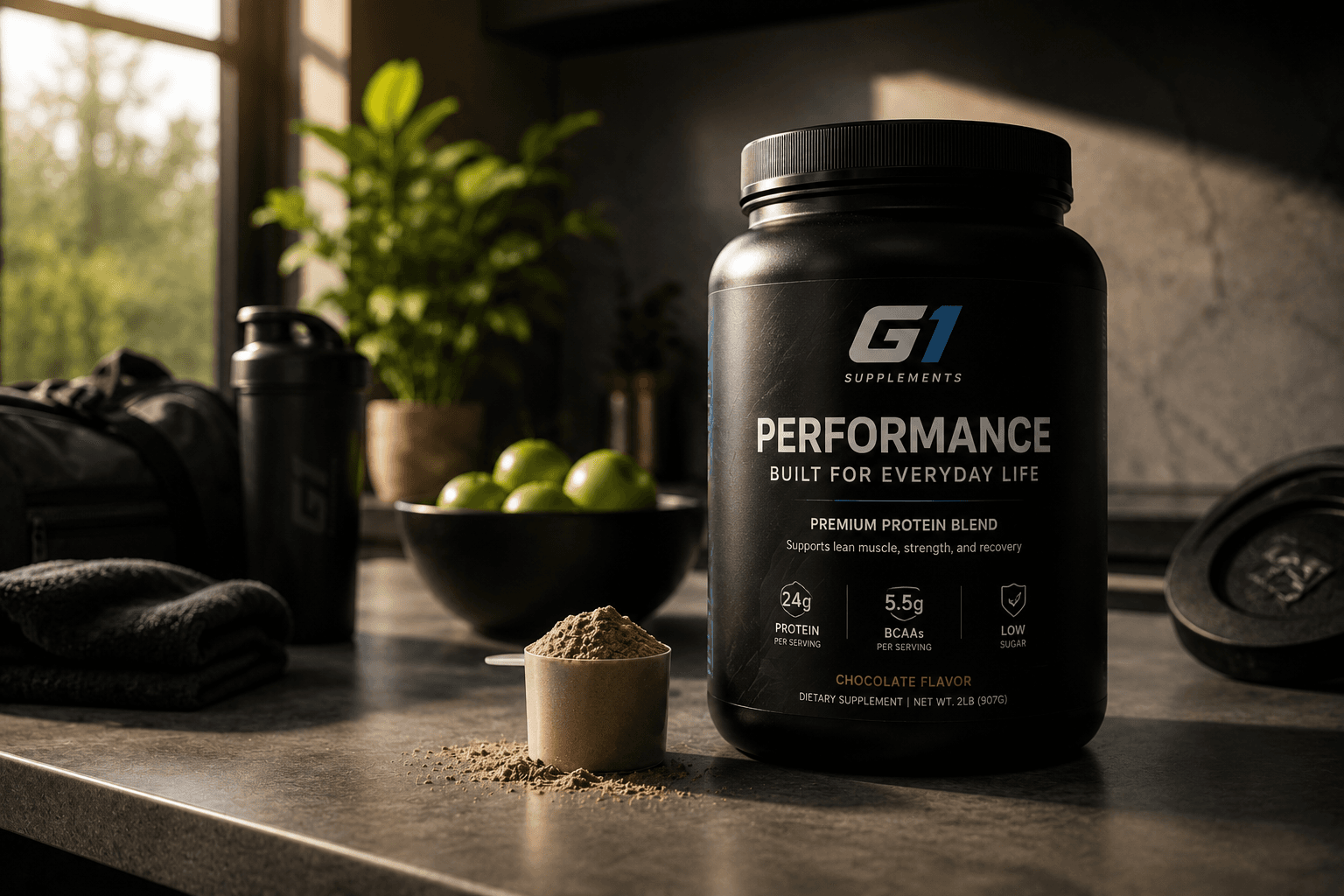 Clean hydration and supplement lifestyle moment